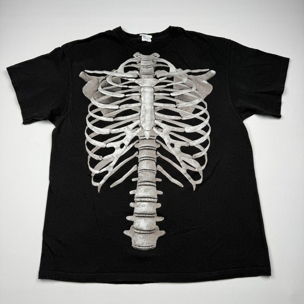 Vintage Delta Pro Weight Shirt Mens XL Black Skeleton Rib Cage Graphic Tee